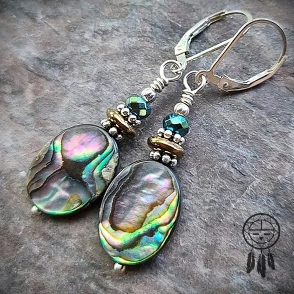 Abalone Earrings With Sterling Silver Leverback Earwires - Picture 6 of 9